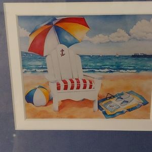 2  BEACH PRINTS white frames blue matting 10x12. No bundling.